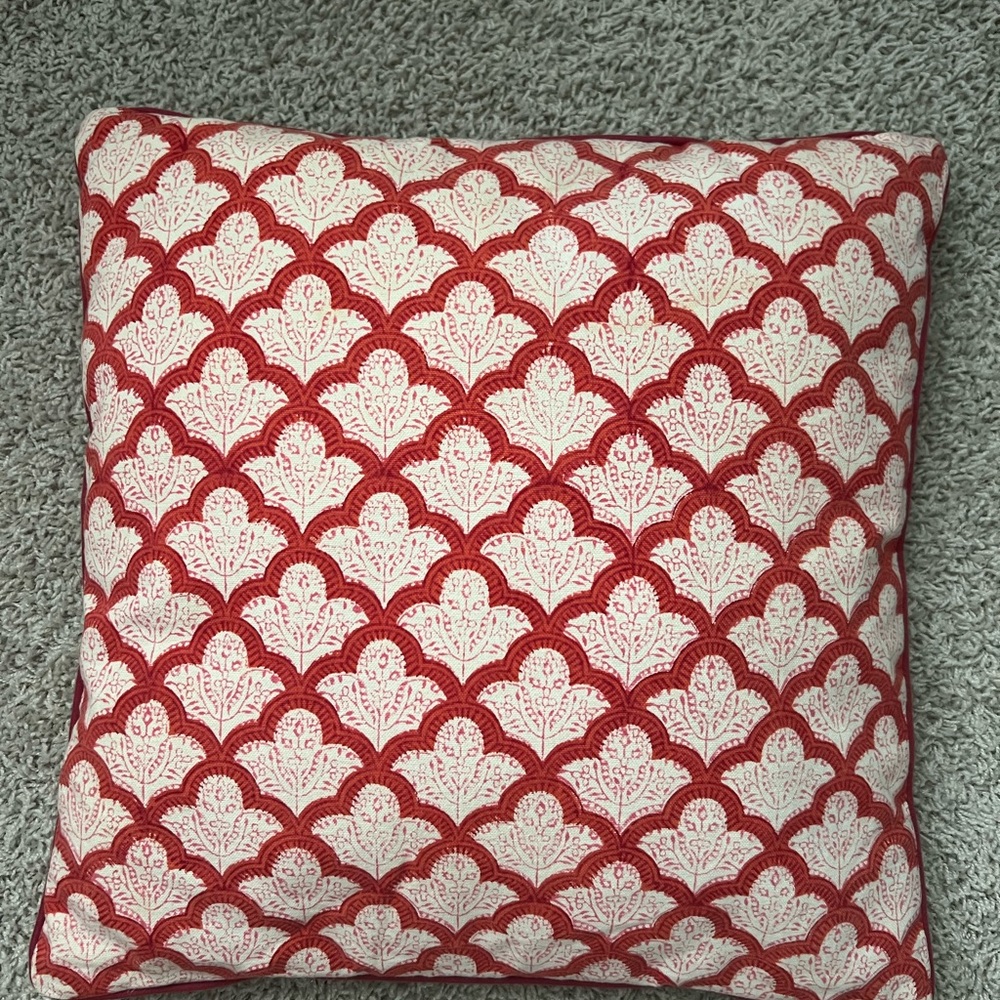 Roller Rabbit Red and Cream Accent Pillows with Quatrefoil Design